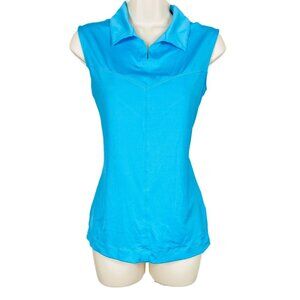 Womens Nike Golf Sz S Dri-FIT Blue Sleeveless Vented V-Neck Stretch Polo